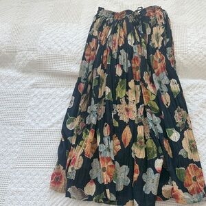 Floral A-Line Skirt - Black and Multicolor